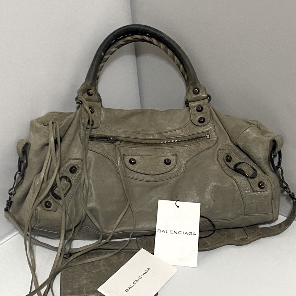 Balenciaga Goatskin Twiggy Bag Dolman Green Chèvre Leather Pre Owned 2006